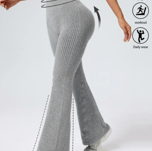Women Ribbed High Waist Bell Bottom Pants, Stretchy Slim Fit Flare Leggings for Workout Casual Wear