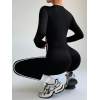 Women Half Zip Stand Collar One Piece Yoga Jumpsuit Striped Color Block Compression Fitness Suit