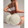 Women Seamless Frosted Drawstring Workout Shorts, Peach Butt Lifting Cycling Running Fitness Shorts
