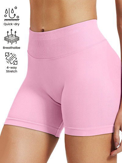 Women Seamless Knit Fitness Shorts High Stretch Peach Hip Pilates Training Shorts