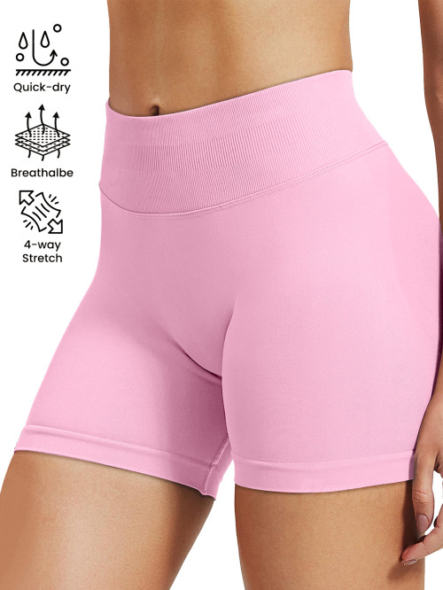 Women Seamless Knit Fitness Shorts High Stretch Peach Hip Pilates Training Shorts