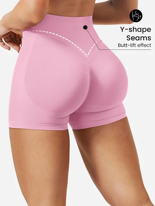 Women Seamless Knit Fitness Shorts High Stretch Peach Hip Pilates Training Shorts