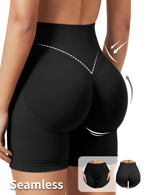 Women Seamless Knit Fitness Shorts High Stretch Peach Hip Pilates Training Shorts