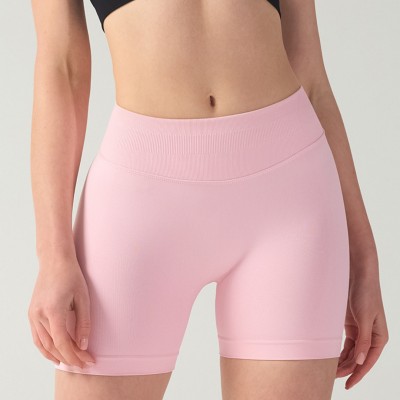 Women Seamless Knit Fitness Shorts High Stretch Peach Hip Pilates Training Shorts