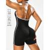 Women Halter Backless Color Block Yoga Romper One Piece Fitness Workout Jumpsuit
