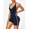 Women Halter Backless Color Block Yoga Romper One Piece Fitness Workout Jumpsuit
