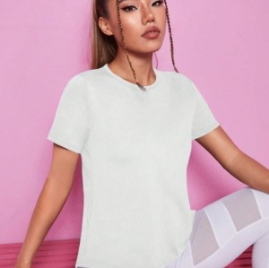 Women Summer Short Sleeve Sports T Shirt Loose Breathable Quick Dry Mesh Cross Back Yoga Fitness Top