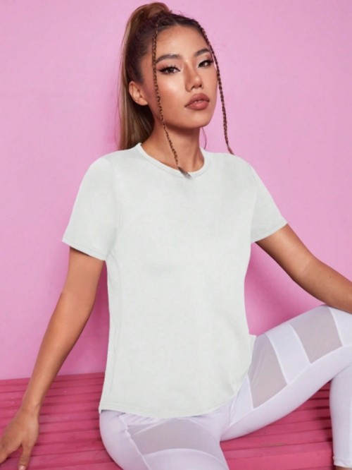 Women Summer Short Sleeve Sports T Shirt Loose Breathable Quick Dry Mesh Cross Back Yoga Fitness Top