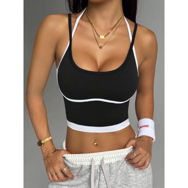 Women Wirefree Color Block Sports Vest Shock Absorbing Crop Top Fitness Running Outdoor Sports Bra