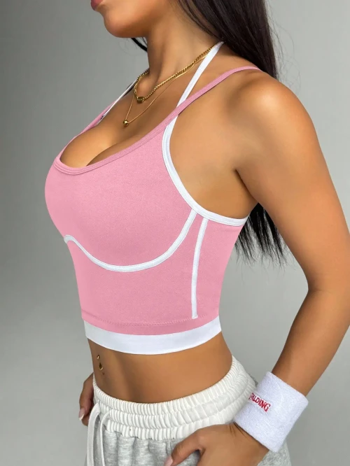 Women Wirefree Color Block Sports Vest Shock Absorbing Crop Top Fitness Running Outdoor Sports Bra
