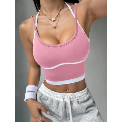 Women Wirefree Color Block Sports Vest Shock Absorbing Crop Top Fitness Running Outdoor Sports Bra