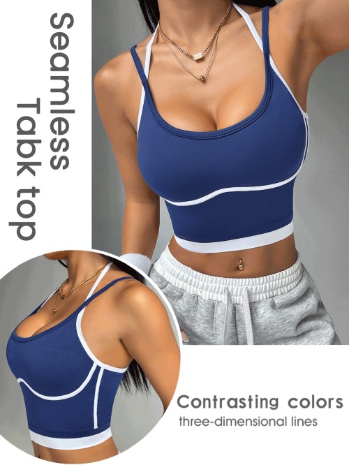 Women Wirefree Color Block Sports Vest Shock Absorbing Crop Top Fitness Running Outdoor Sports Bra