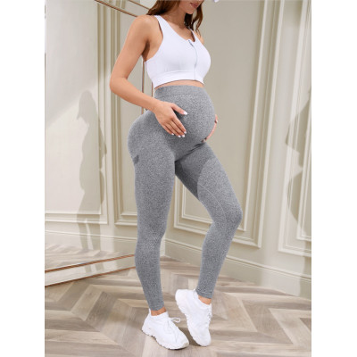 Over Belly High Waist Pregnancy Leggings Seamless Textured Full Length Maternity Active Wear