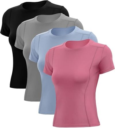 Women Quick Dry Athletic Short Sleeve Tops Slim Fit Yoga Workout Fitness T Shirts