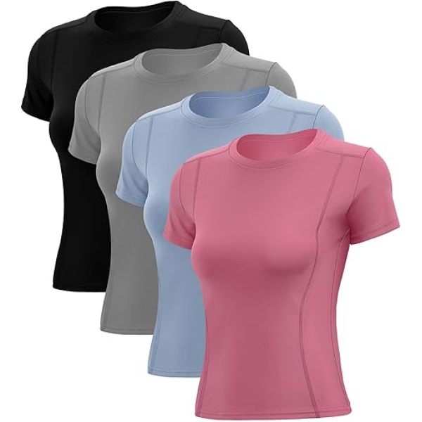 Women Quick Dry Athletic Short Sleeve Tops Slim Fit Yoga Workout Fitness T Shirts