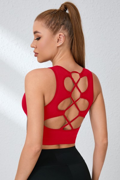 Women Hollow Crisscross Back Sports Tank Top Breathable Sleeveless Crop Workout Vest