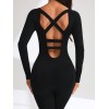 Women Crisscross Back Yoga Jumpsuit Long Sleeve Full Body Workout Sport Jumpsuit