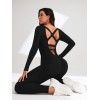 Women Crisscross Back Yoga Jumpsuit Long Sleeve Full Body Workout Sport Jumpsuit