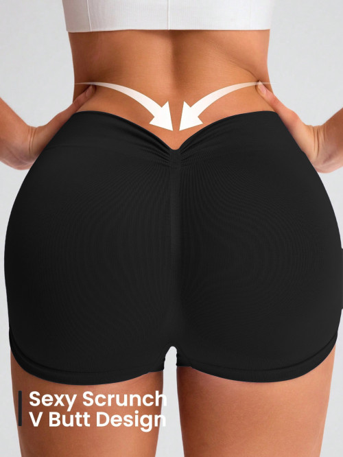 Women V Waist Scrunch Butt Yoga Shorts Seamless High Waist Gym Workout Fitness Shorts