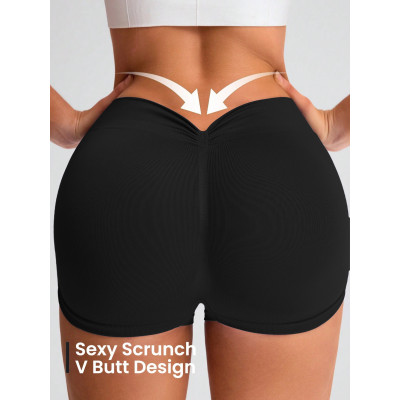 Women V Waist Scrunch Butt Yoga Shorts Seamless High Waist Gym Workout Fitness Shorts