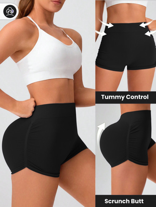 Women V Waist Scrunch Butt Yoga Shorts Seamless High Waist Gym Workout Fitness Shorts