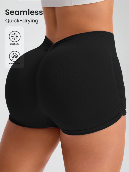 Women V Waist Scrunch Butt Yoga Shorts Seamless High Waist Gym Workout Fitness Shorts