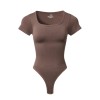 Plus Size Women Square Neck Yoga Bodysuit, Seamless Ribbed Sport Jumpsuit for Running Workout