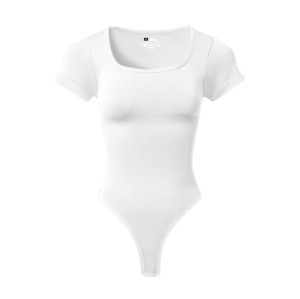 Plus Size Women Square Neck Yoga Bodysuit, Seamless Ribbed Sport Jumpsuit for Running Workout