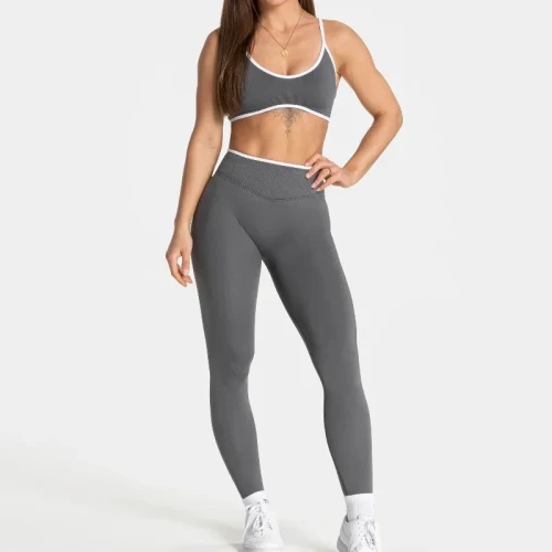 Women White Trim Yoga Sports Bra, Backless Knit Fitness Top with Removable Chest Cushion
