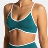 Women White Trim Yoga Sports Bra, Backless Knit Fitness Top with Removable Chest Cushion