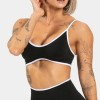 Women White Trim Yoga Sports Bra, Backless Knit Fitness Top with Removable Chest Cushion