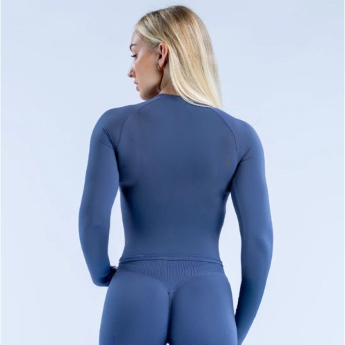 Women Seamless Knit Yoga Set, Quick Dry Long Sleeve Top Butt Lifting Pants Slim Fit Gym Outfit