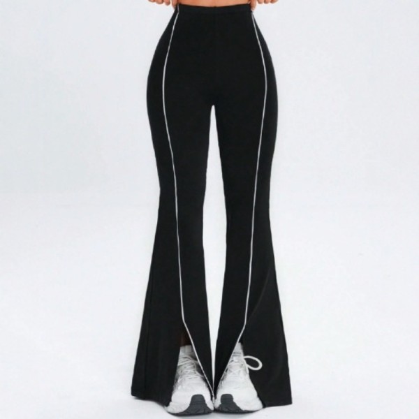Women Line Spliced Flare Leggings, High Waist Split Hem Butt Lifting Yoga Pants for Fitness