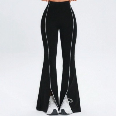 Women Line Spliced Flare Leggings, High Waist Split Hem Butt Lifting Yoga Pants for Fitness