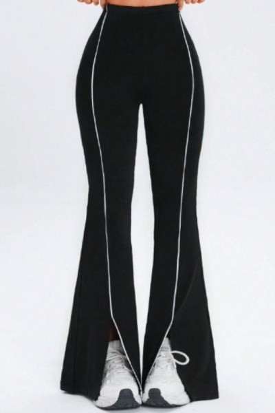 Women Line Spliced Flare Leggings, High Waist Split Hem Butt Lifting Yoga Pants for Fitness