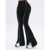 Women Line Spliced Flare Leggings, High Waist Split Hem Butt Lifting Yoga Pants for Fitness