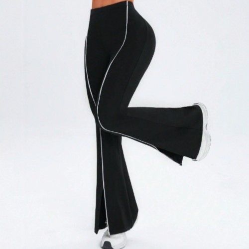 Women Line Spliced Flare Leggings, High Waist Split Hem Butt Lifting Yoga Pants for Fitness