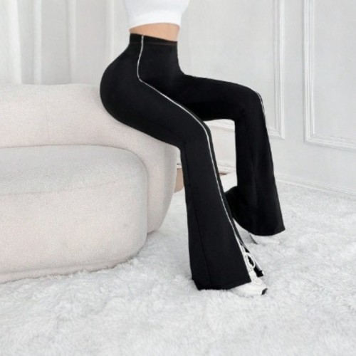 Women Line Spliced Flare Leggings, High Waist Split Hem Butt Lifting Yoga Pants for Fitness