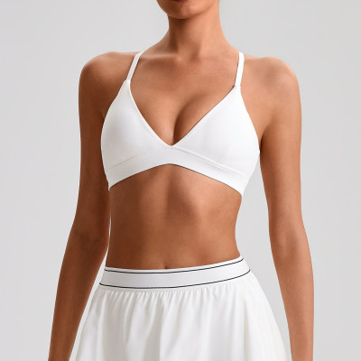 Crisscross Straps Knit Sports Bra Women High Support 100% Nylon Quick Dry Running Yoga Bra