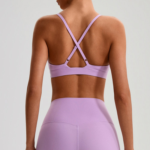 Crisscross Straps Knit Sports Bra Women High Support 100% Nylon Quick Dry Running Yoga Bra