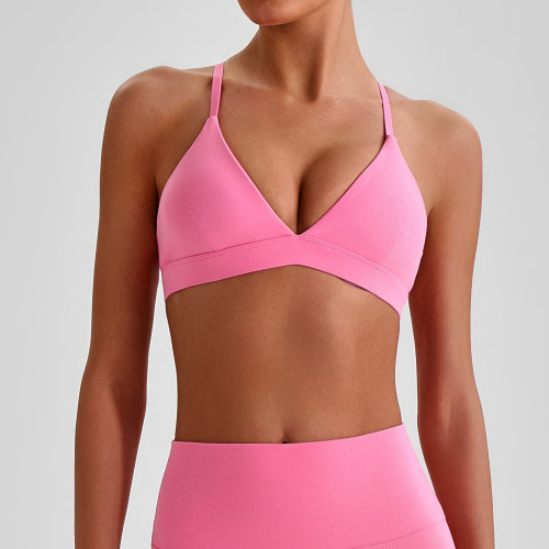 Crisscross Straps Knit Sports Bra Women High Support 100% Nylon Quick Dry Running Yoga Bra