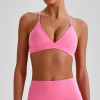 Crisscross Straps Knit Sports Bra Women High Support 100% Nylon Quick Dry Running Yoga Bra
