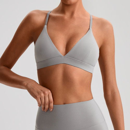 Crisscross Straps Knit Sports Bra Women High Support 100% Nylon Quick Dry Running Yoga Bra