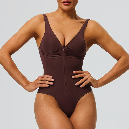 Women Front Zipper Seamless Bodysuit Firm Abdominal Compression Shapewear