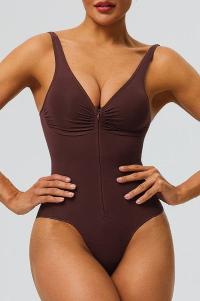 Women Front Zipper Seamless Bodysuit Firm Abdominal Compression Shapewear