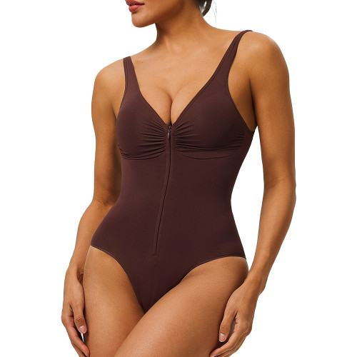Women Front Zipper Seamless Bodysuit Firm Abdominal Compression Shapewear