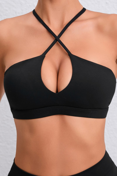 Women Thin Strap Cross Halter Yoga Bra Removable Pads Wirefree Fitness Workout Top