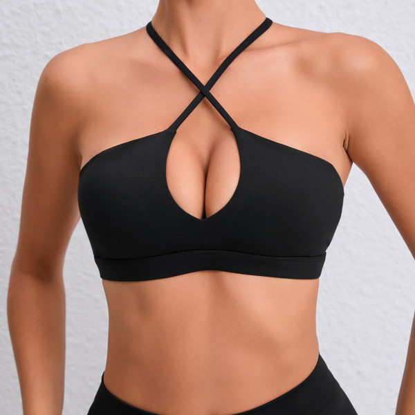 Women Thin Strap Cross Halter Yoga Bra Removable Pads Wirefree Fitness Workout Top