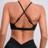 Women Thin Strap Cross Halter Yoga Bra Removable Pads Wirefree Fitness Workout Top
