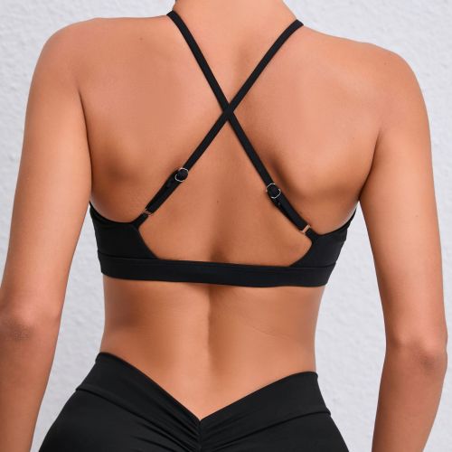 Women Thin Strap Cross Halter Yoga Bra Removable Pads Wirefree Fitness Workout Top